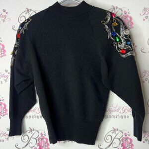 Mister Leonard sweater long sleeve jewel embroidered Black Lambswool Sweater